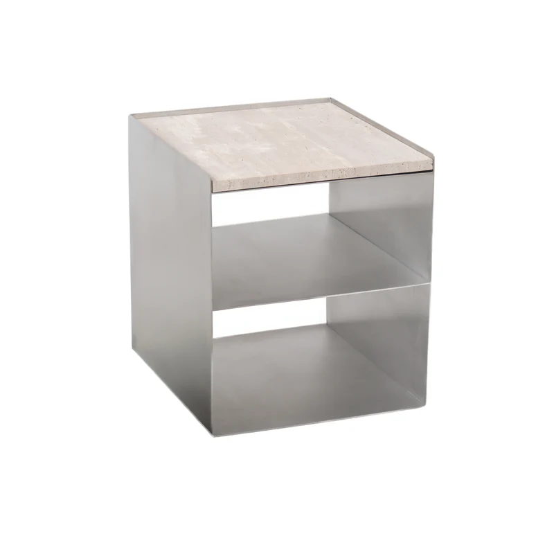 Table basse Sofia – Travertin blanc et chrome : une combinaison parfaite - acier inoxydable