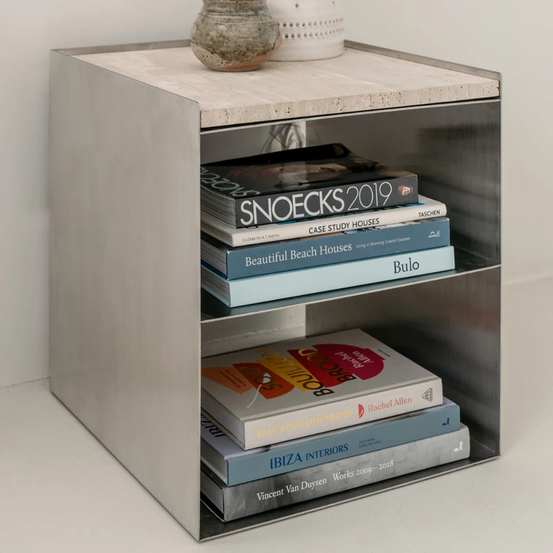 Table basse Sofia – Travertin blanc et chrome : une combinaison parfaite - acier inoxydable