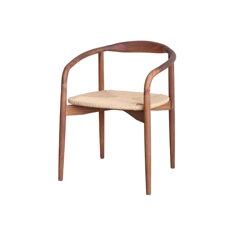 Chaise de salle à manger Ely - Acacia noyer - Assise rectangulaire tissée