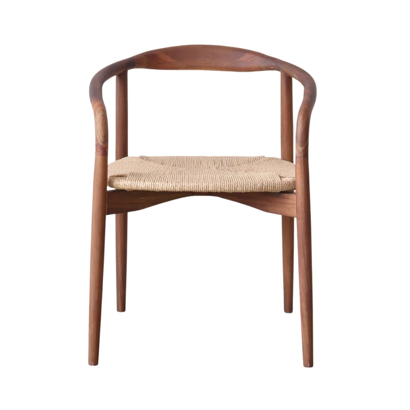 Chaise de salle à manger Ely - Acacia noyer - Assise rectangulaire tissée