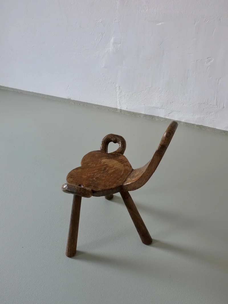 Vintage Brutalist Carved Tripod Stool