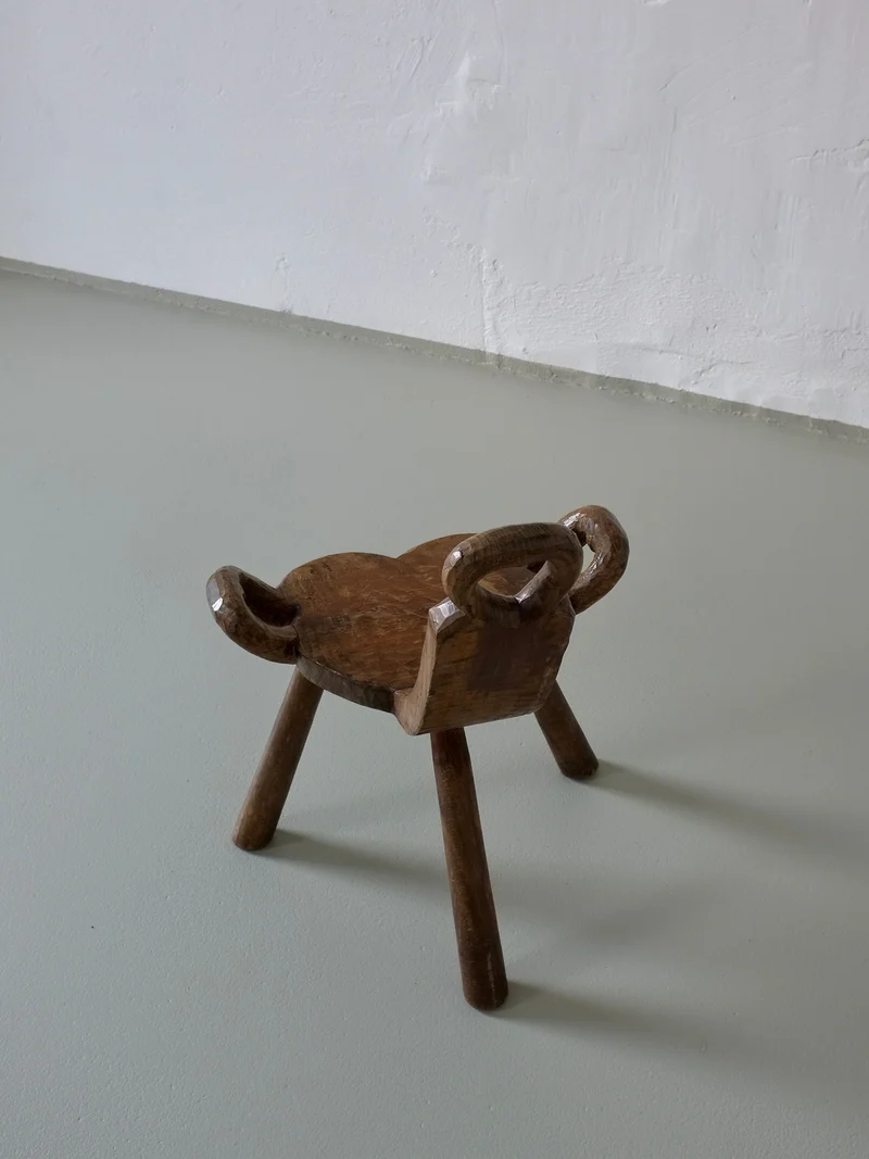 Vintage Brutalist Carved Tripod Stool