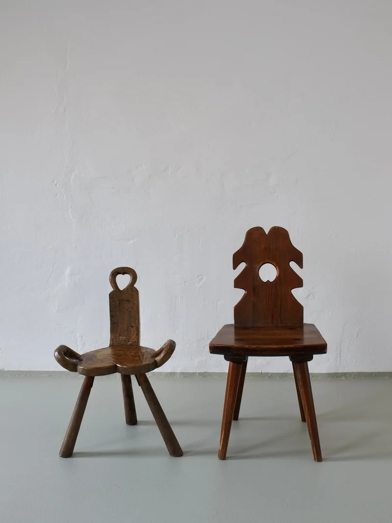 Vintage Brutalist Carved Tripod Stool