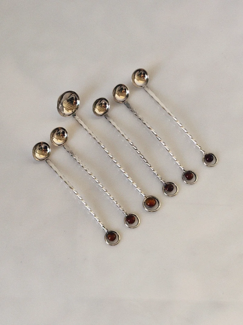 Silver Plated Amber Handle Spoon Set