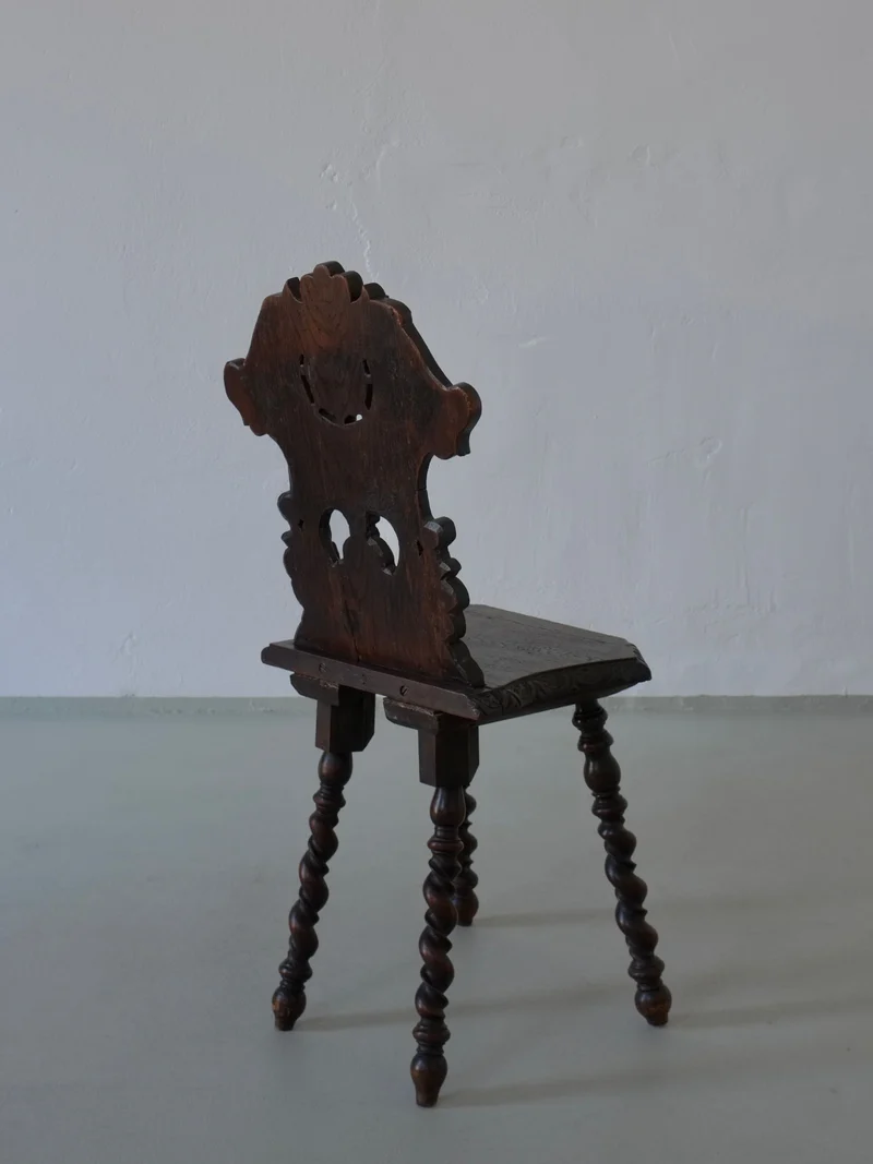 Hand-Carved Dark Oak Chair, 1900s