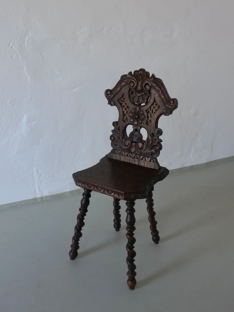 Hand-Carved Dark Oak Chair, 1900s