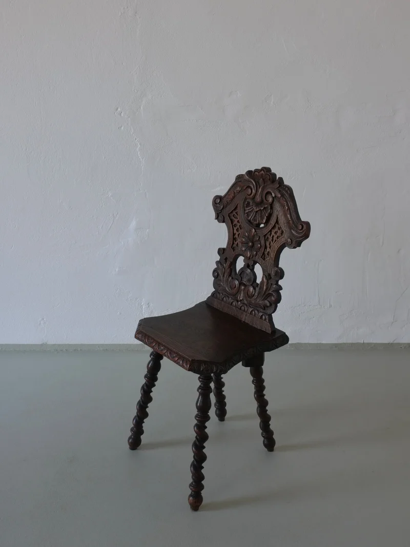 Hand-Carved Dark Oak Chair, 1900s
