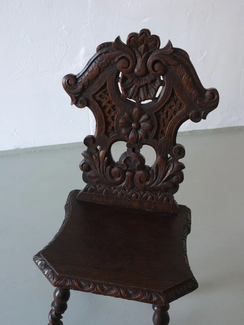 Hand-Carved Dark Oak Chair, 1900s