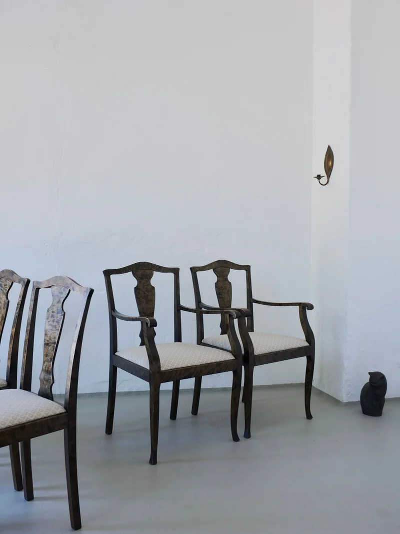 Swedish Grace Satin Birch Dining Chairs, Set of 6, 1920s