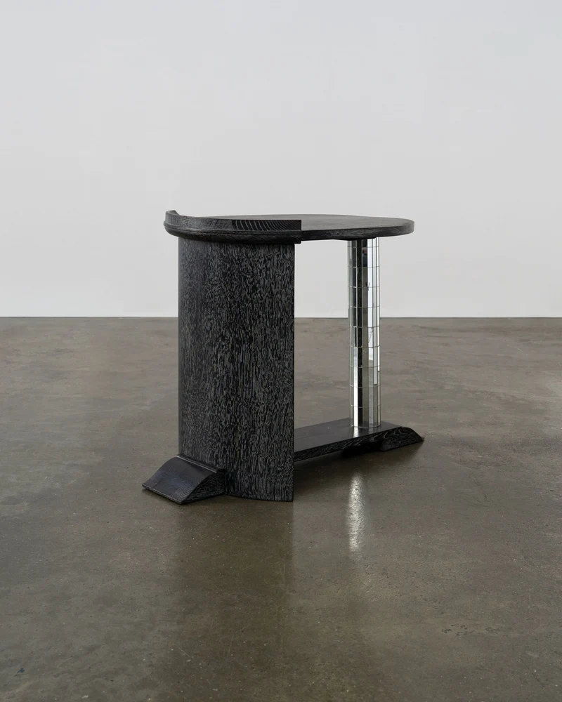 Modernist Ebonised Oak and Mirror Mosaic Pedestal Table