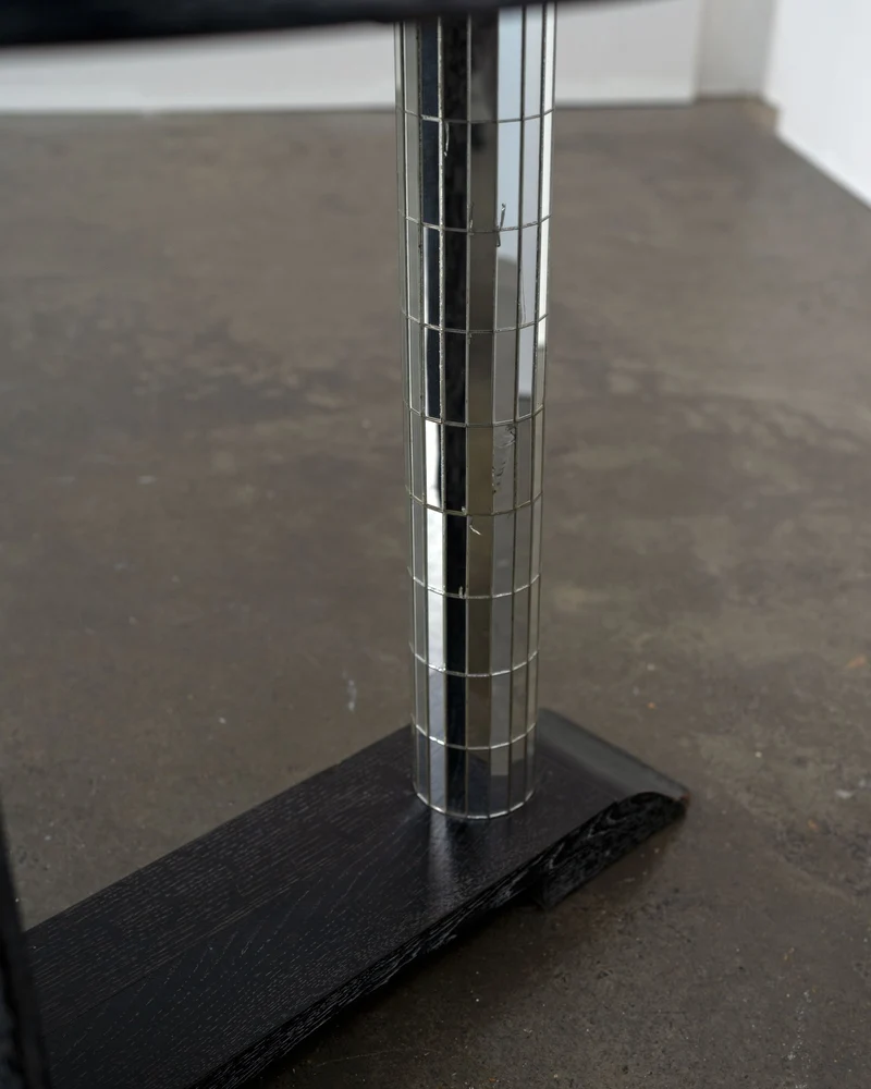 Modernist Ebonised Oak and Mirror Mosaic Pedestal Table