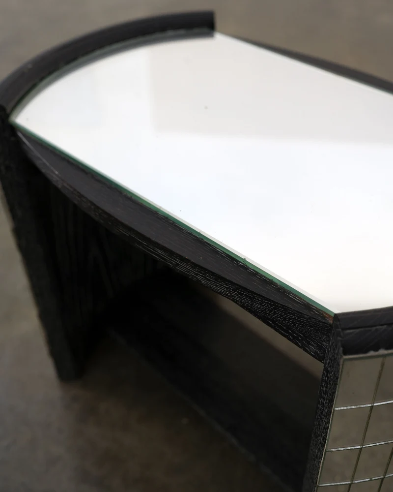 Ebonised Modernist Oak and Mirror Mosaic Side Table