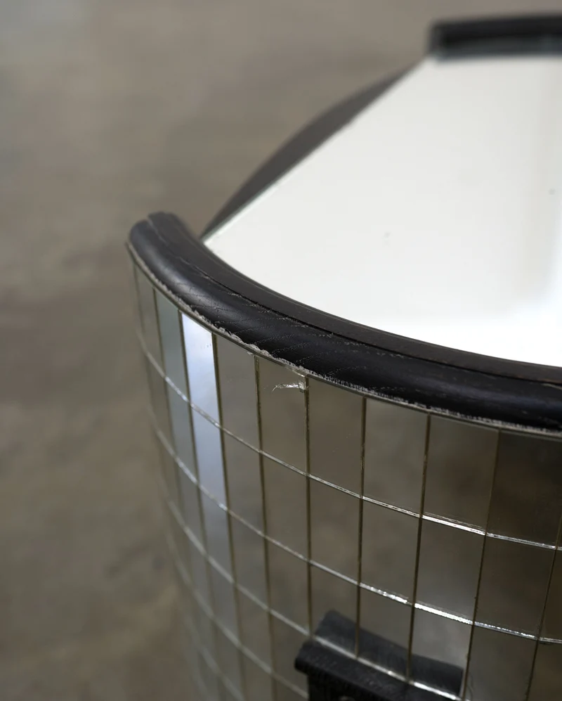Ebonised Modernist Oak and Mirror Mosaic Side Table
