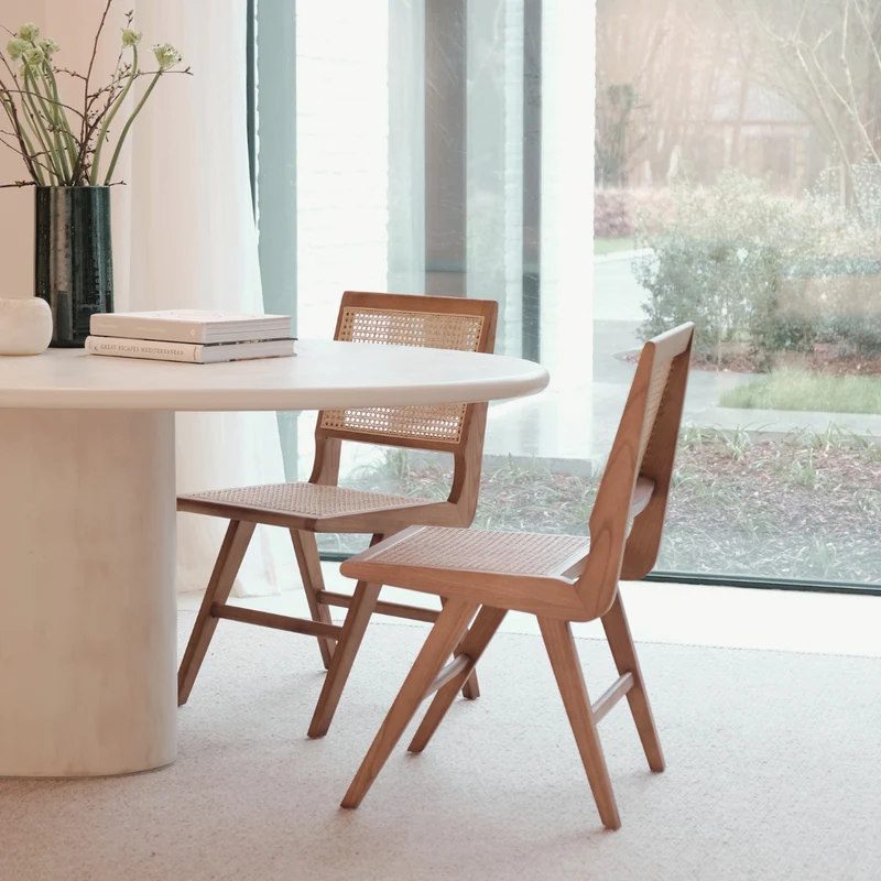 Chaise de salle à manger rétro noyer/rotin naturel - Ruben