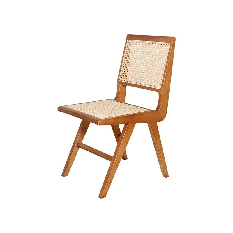 Chaise de salle à manger rétro noyer/rotin naturel - Ruben