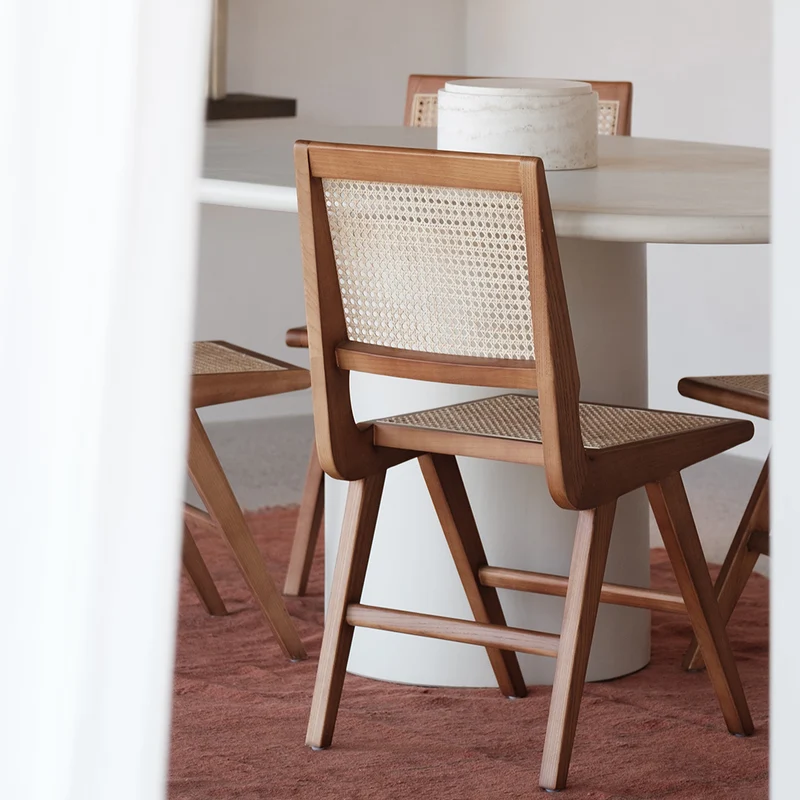 Chaise de salle à manger rétro noyer/rotin naturel - Ruben