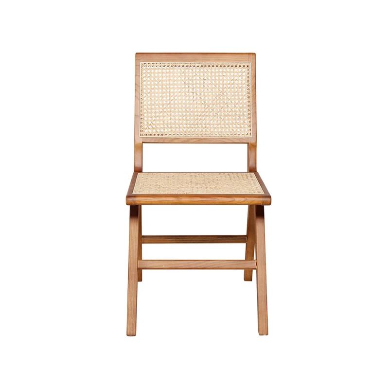Chaise de salle à manger rétro noyer/rotin naturel - Ruben
