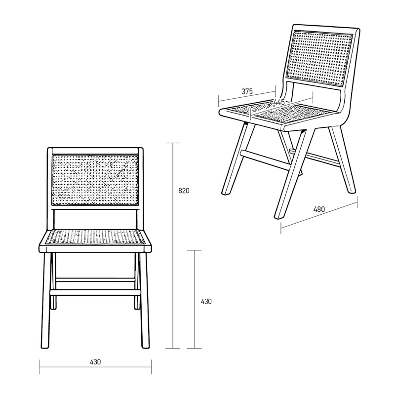 Chaise de salle à manger rétro en chêne/roseau - Ruben
