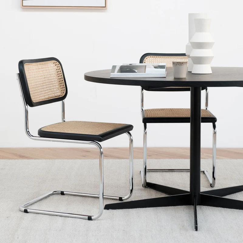 Chaise en Cannage Naturel - Noir/Chrome - Swing