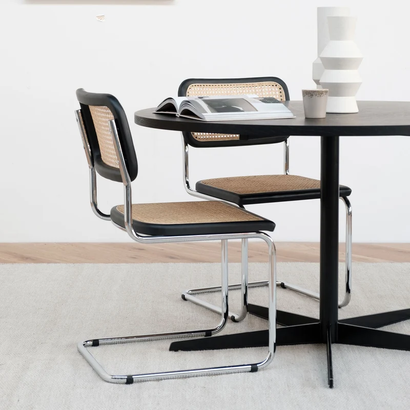 Chaise en Cannage Naturel - Noir/Chrome - Swing