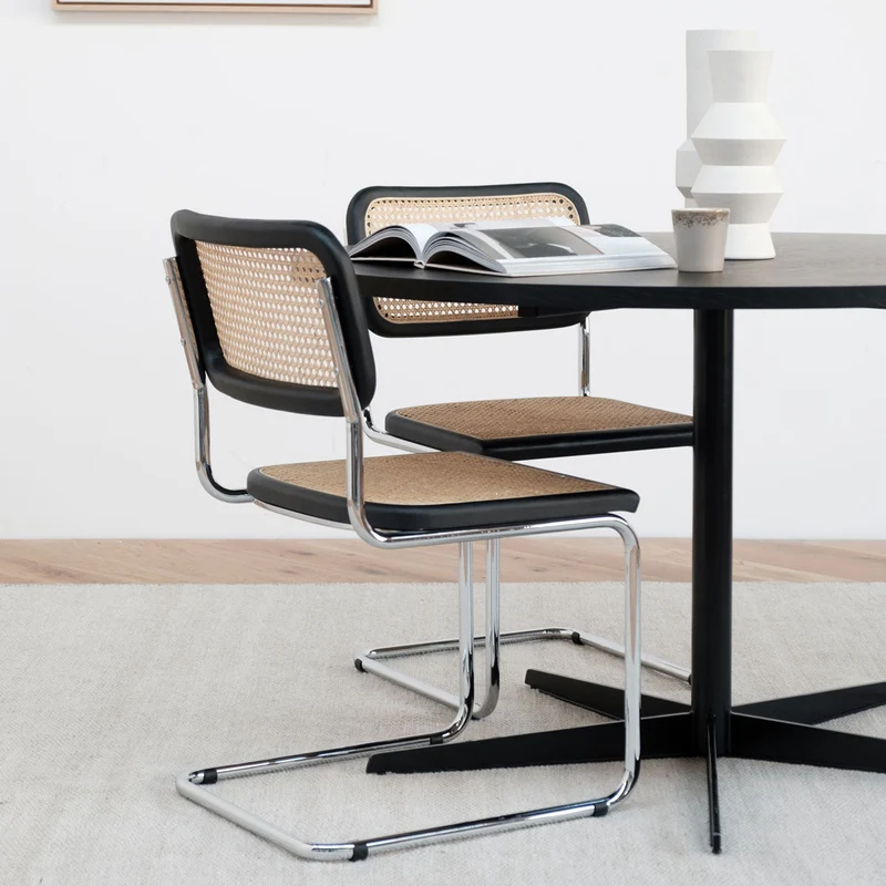 Chaise en Cannage Naturel - Noir/Chrome - Swing