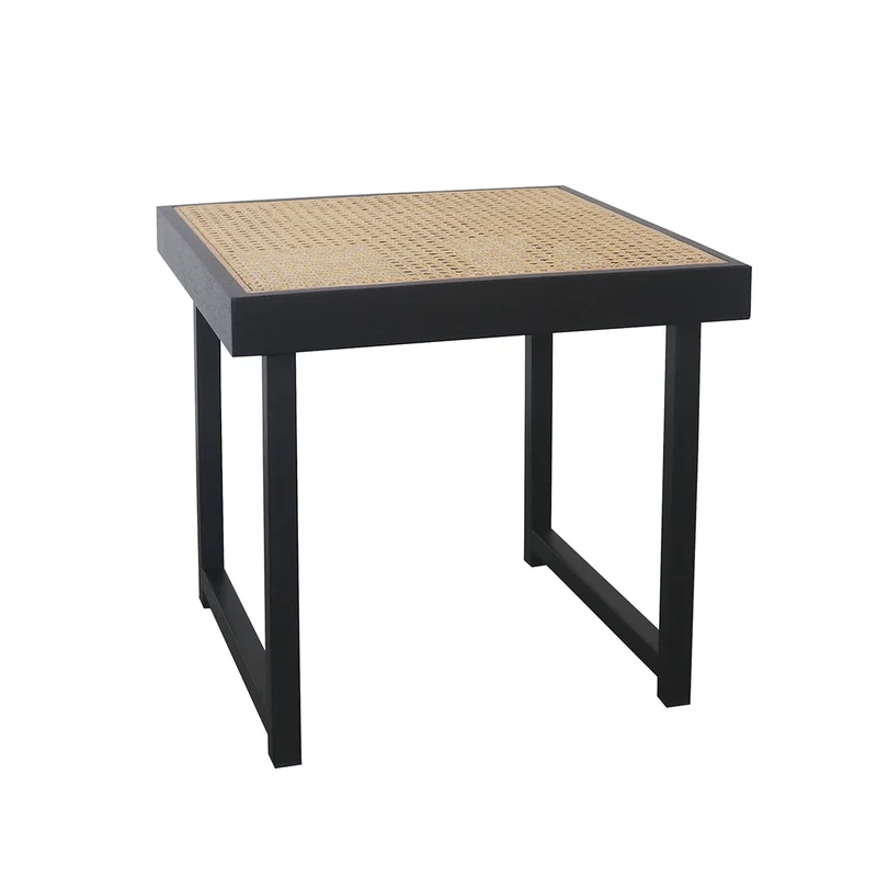 Table d'Appoint Rotin - Maeva - Noir/Rotin Naturel - 45x45x43cm