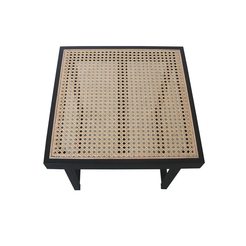 Table d'Appoint Rotin - Maeva - Noir/Rotin Naturel - 45x45x43cm