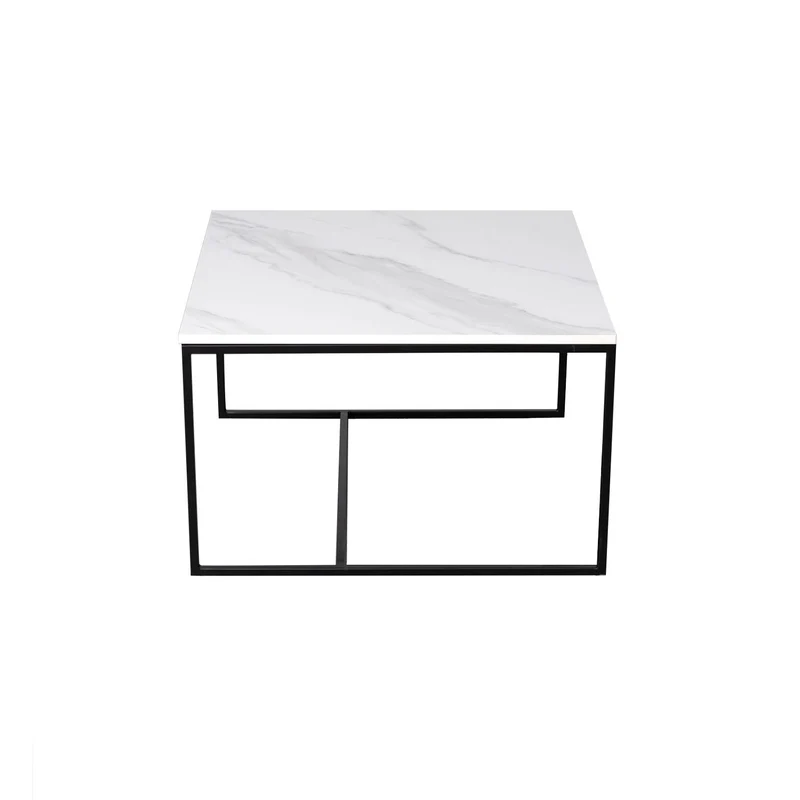 Table basse en céramique - Miles - Céramique blanche Calacatta - 55×55×35cm