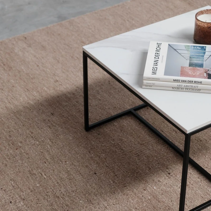 Table basse en céramique - Miles - Céramique blanche Calacatta - 55×55×35cm