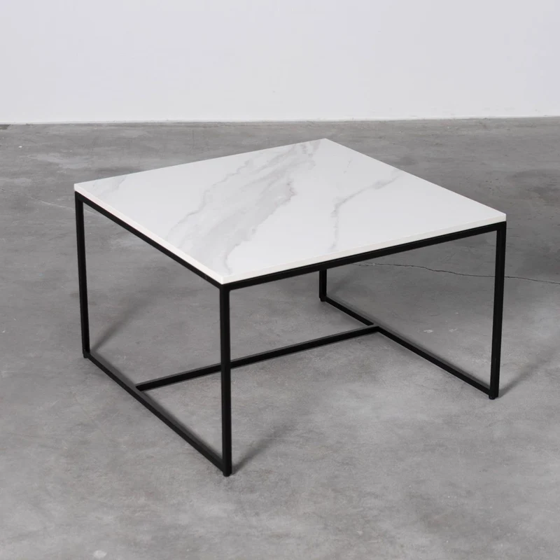 Table basse en céramique - Miles - Céramique blanche Calacatta - 55×55×35cm