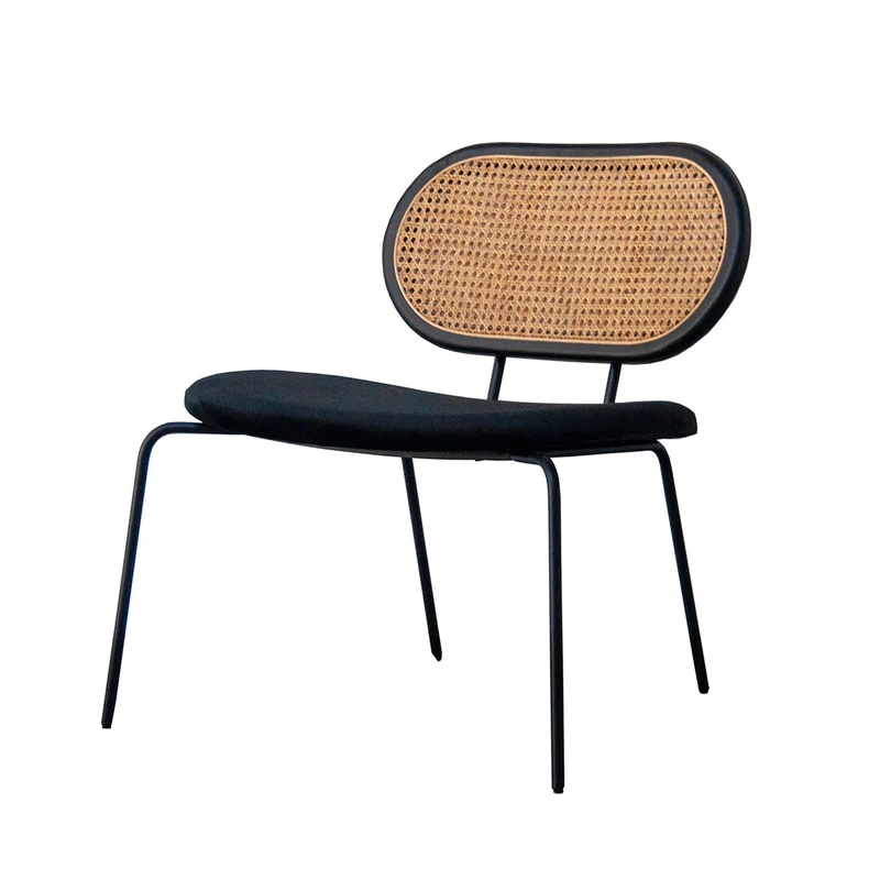 Siège Retro Années 60 - Rotin/Bois Noir - Velours Noir - Noir