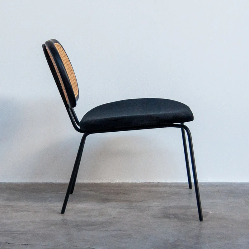 Siège Retro Années 60 - Rotin/Bois Noir - Velours Noir - Noir
