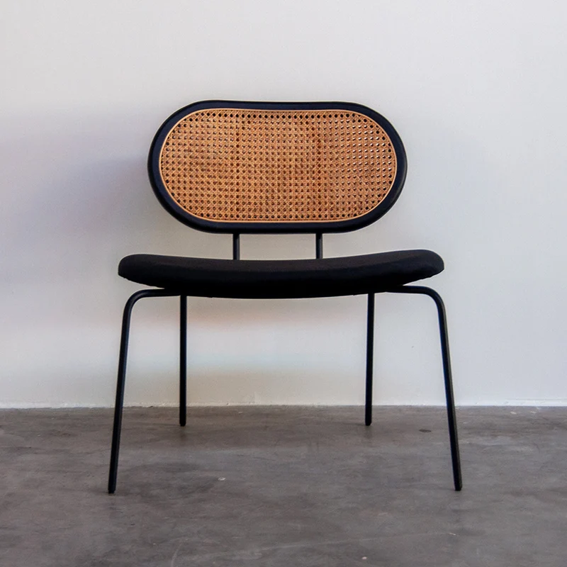 Siège Retro Années 60 - Rotin/Bois Noir - Velours Noir - Noir