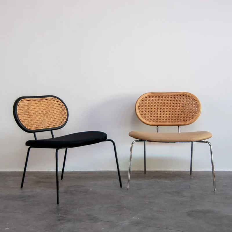 Siège Retro Années 60 - Rotin/Bois Noir - Velours Noir - Noir