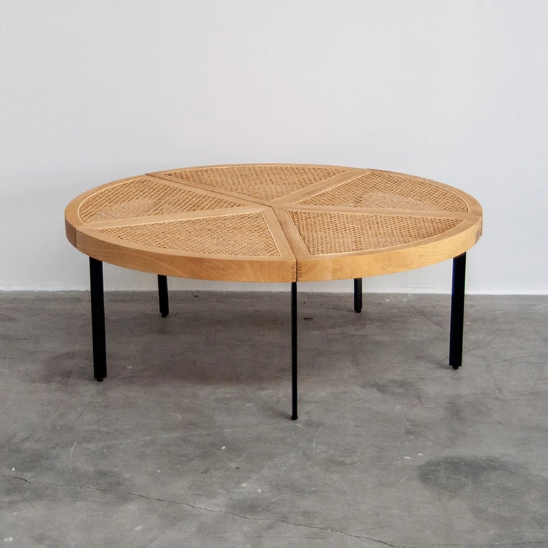 Table Basse Ronde avec Osier - Savis - Chêne/Rotin Naturel - 100x100x37cm