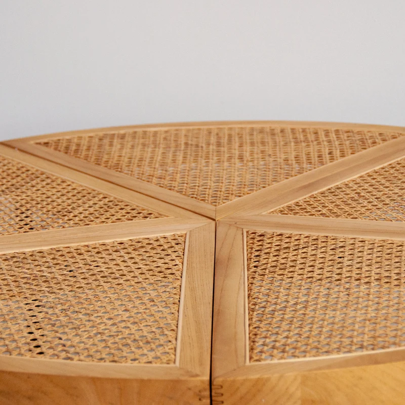 Table Basse Ronde avec Osier - Savis - Chêne/Rotin Naturel - 100x100x37cm
