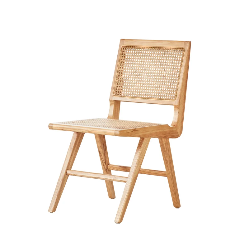 Chaise de salle à manger rétro en chêne/roseau - Ruben