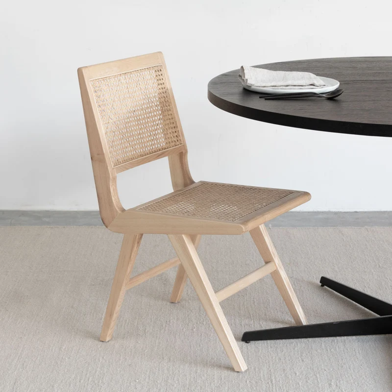 Chaise de salle à manger rétro en chêne/roseau - Ruben