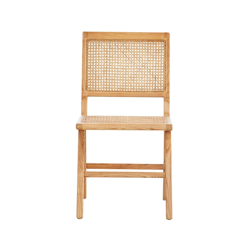 Chaise de salle à manger rétro en chêne/roseau - Ruben