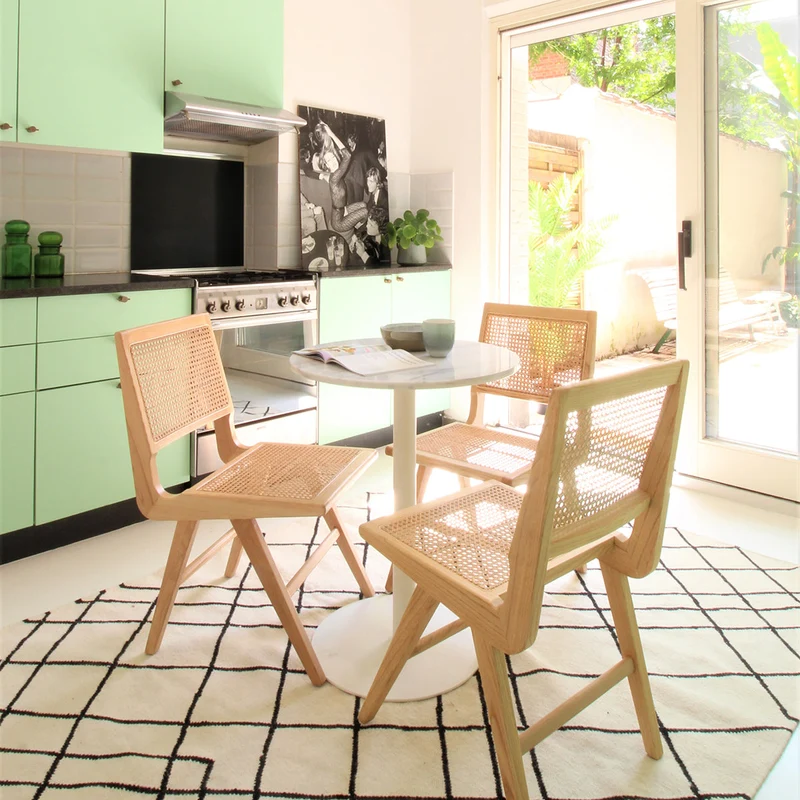 Chaise de salle à manger rétro en chêne/roseau - Ruben