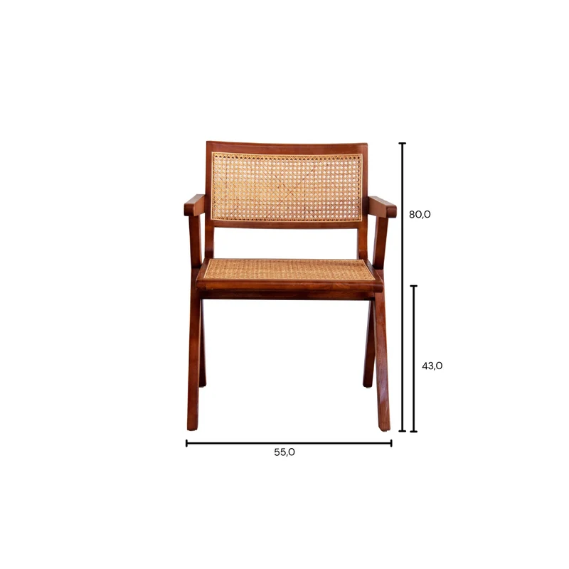 Chaise rétro avec accoudoir en noyer/roseau - Ruben