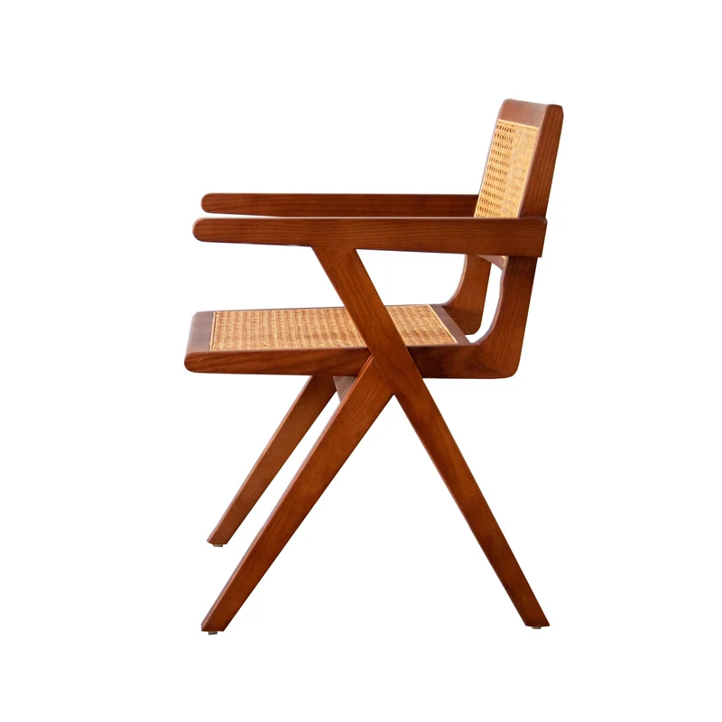 Chaise rétro avec accoudoir en noyer/roseau - Ruben
