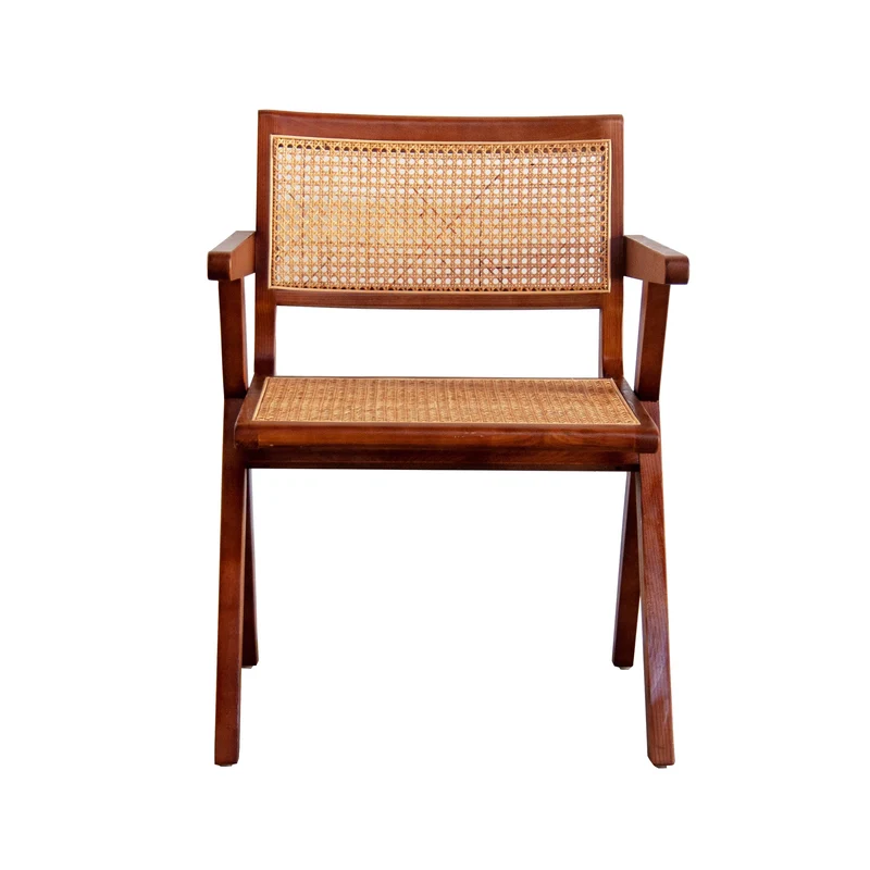 Chaise rétro avec accoudoir en noyer/roseau - Ruben