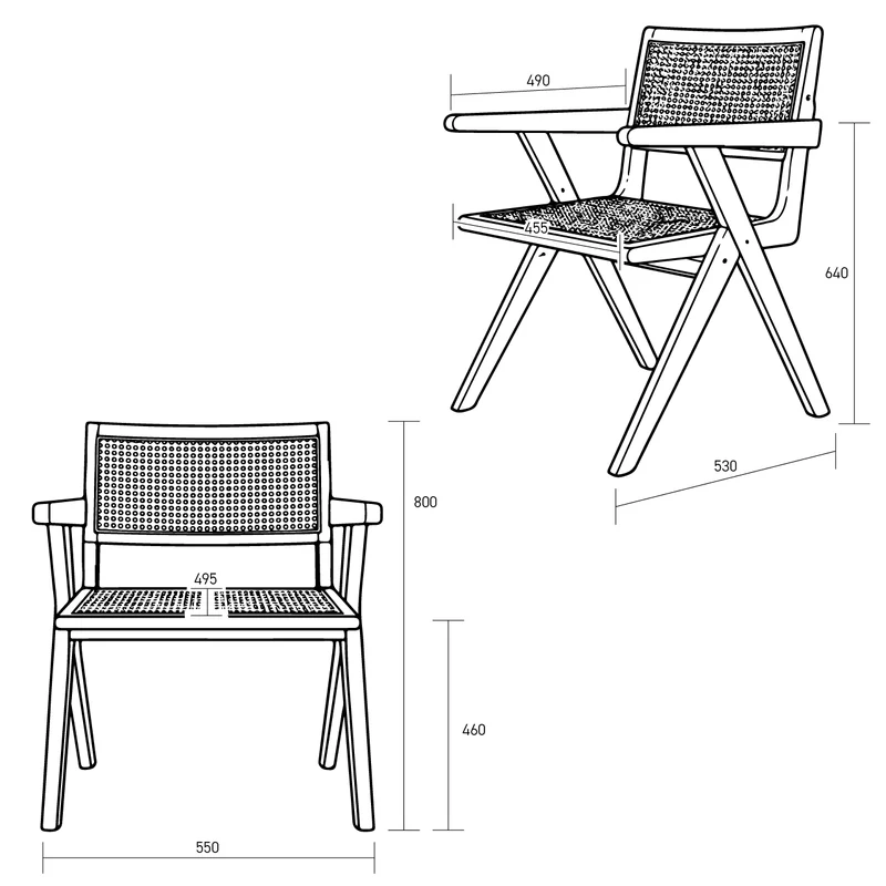 Chaise rétro avec accoudoir en noyer/roseau - Ruben