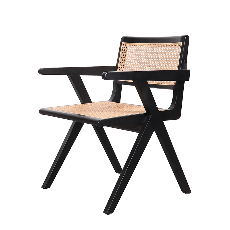 Chaise Rétro avec Accoudoir Noir/Roseau - Ruben