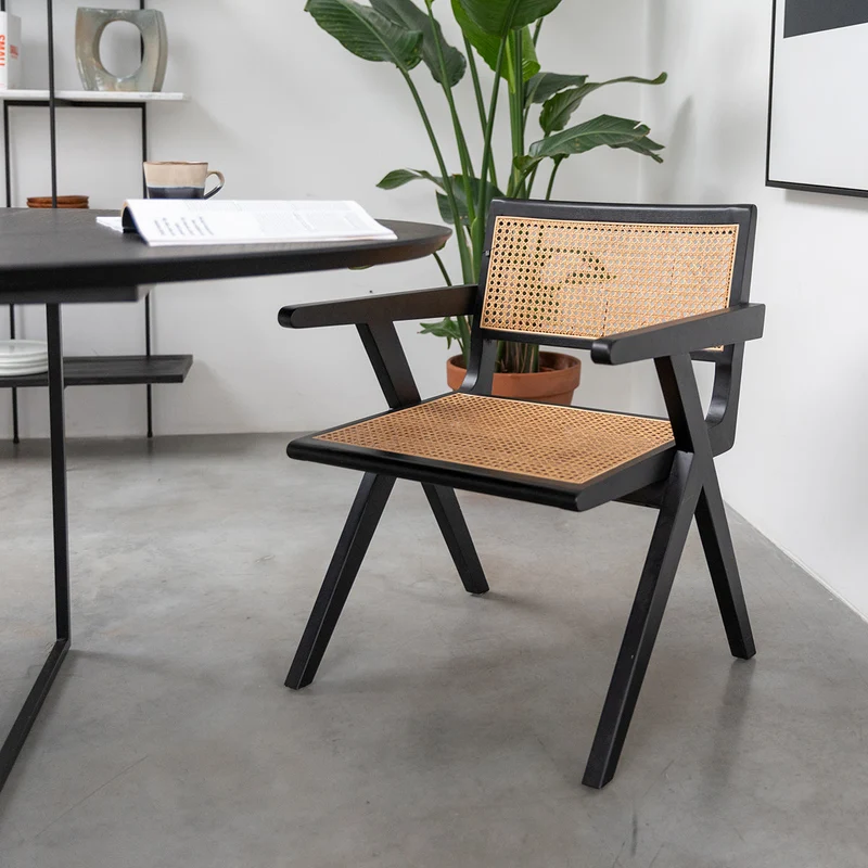 Chaise Rétro avec Accoudoir Noir/Roseau - Ruben