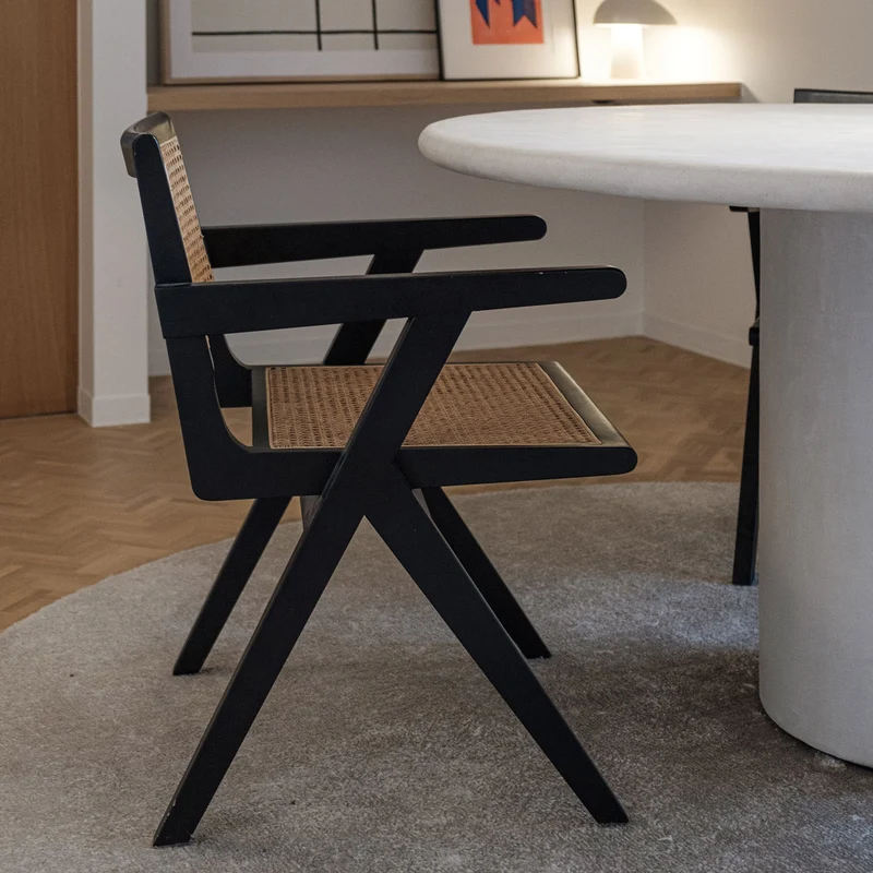 Chaise Rétro avec Accoudoir Noir/Roseau - Ruben