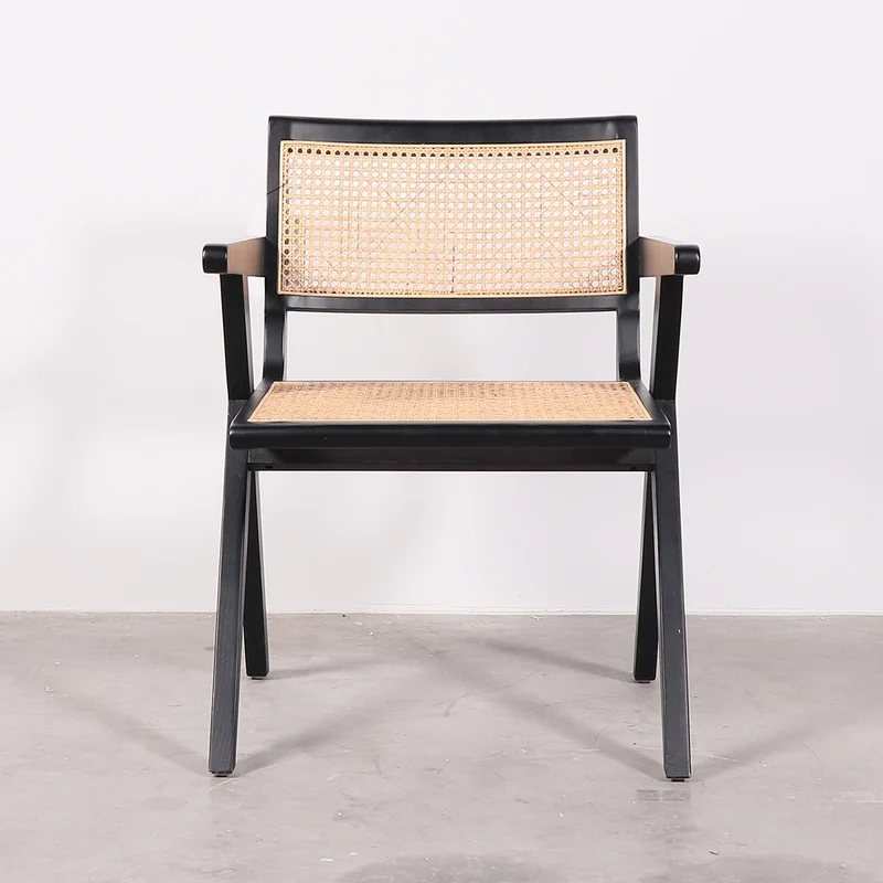Chaise Rétro avec Accoudoir Noir/Roseau - Ruben