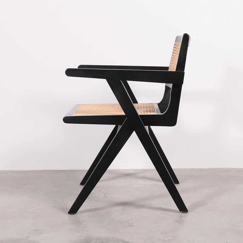 Chaise Rétro avec Accoudoir Noir/Roseau - Ruben