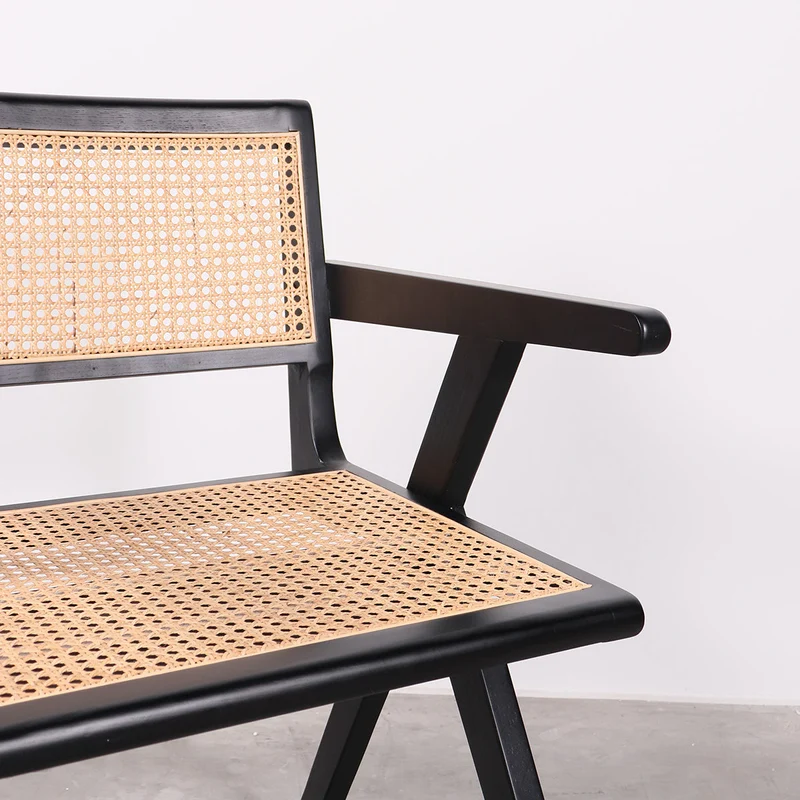 Chaise Rétro avec Accoudoir Noir/Roseau - Ruben